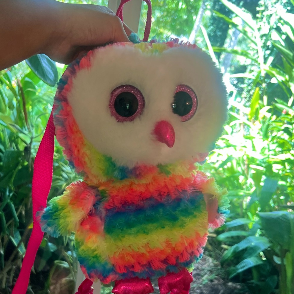 Rainbow plush birdie backpack